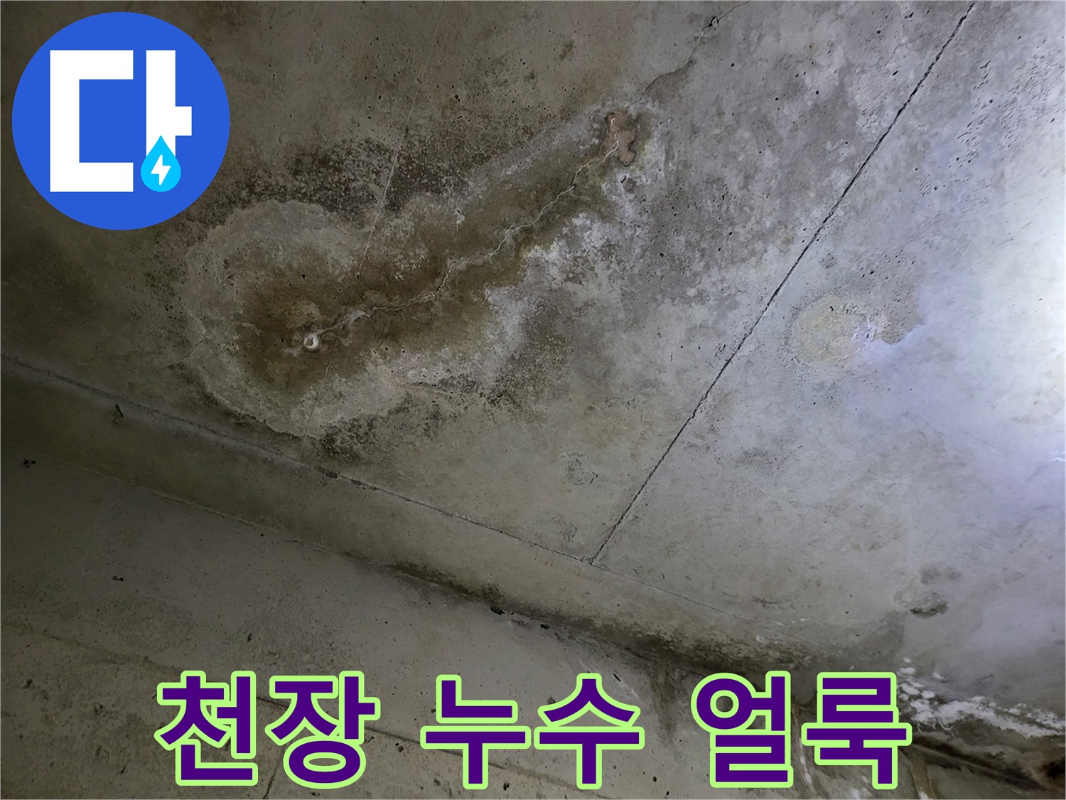 화장실 천장재-물에 젖어 변색된 부위