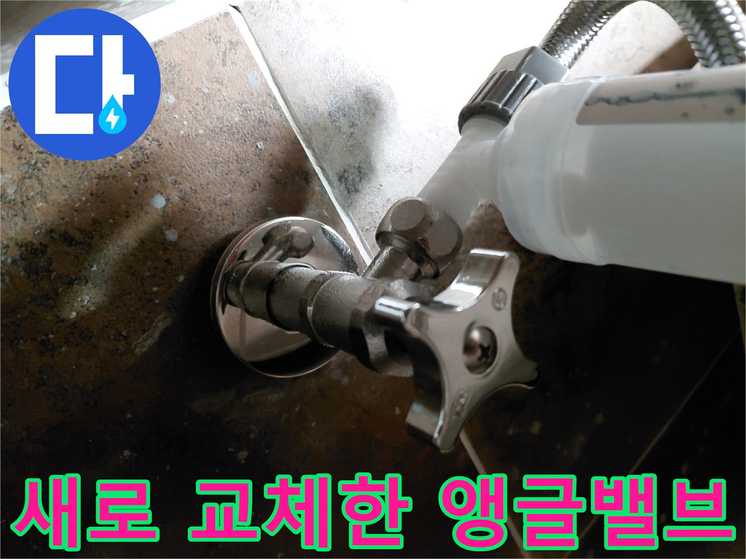 용인 수지구 현장에서 새로 설치를 마친 깨끗한 상태의 앵글밸브와 급수 호스 모습입니다.