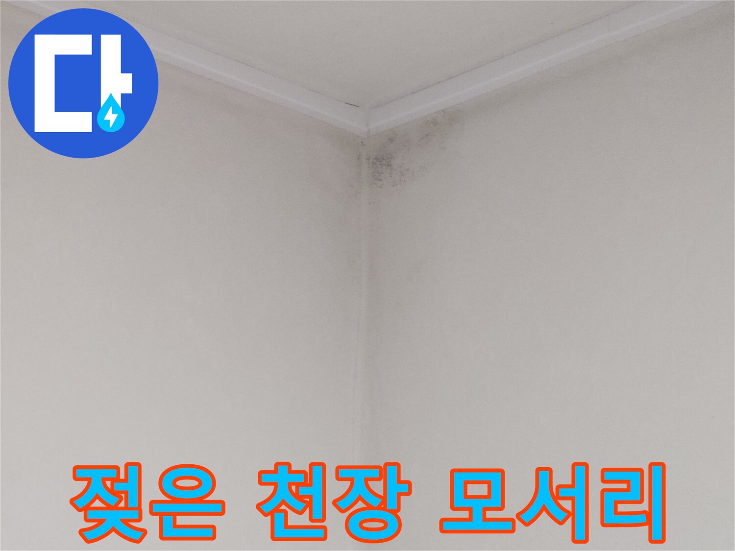 누수 피해로 인해 습기를 머금고 변색된 화장실 천장 코너