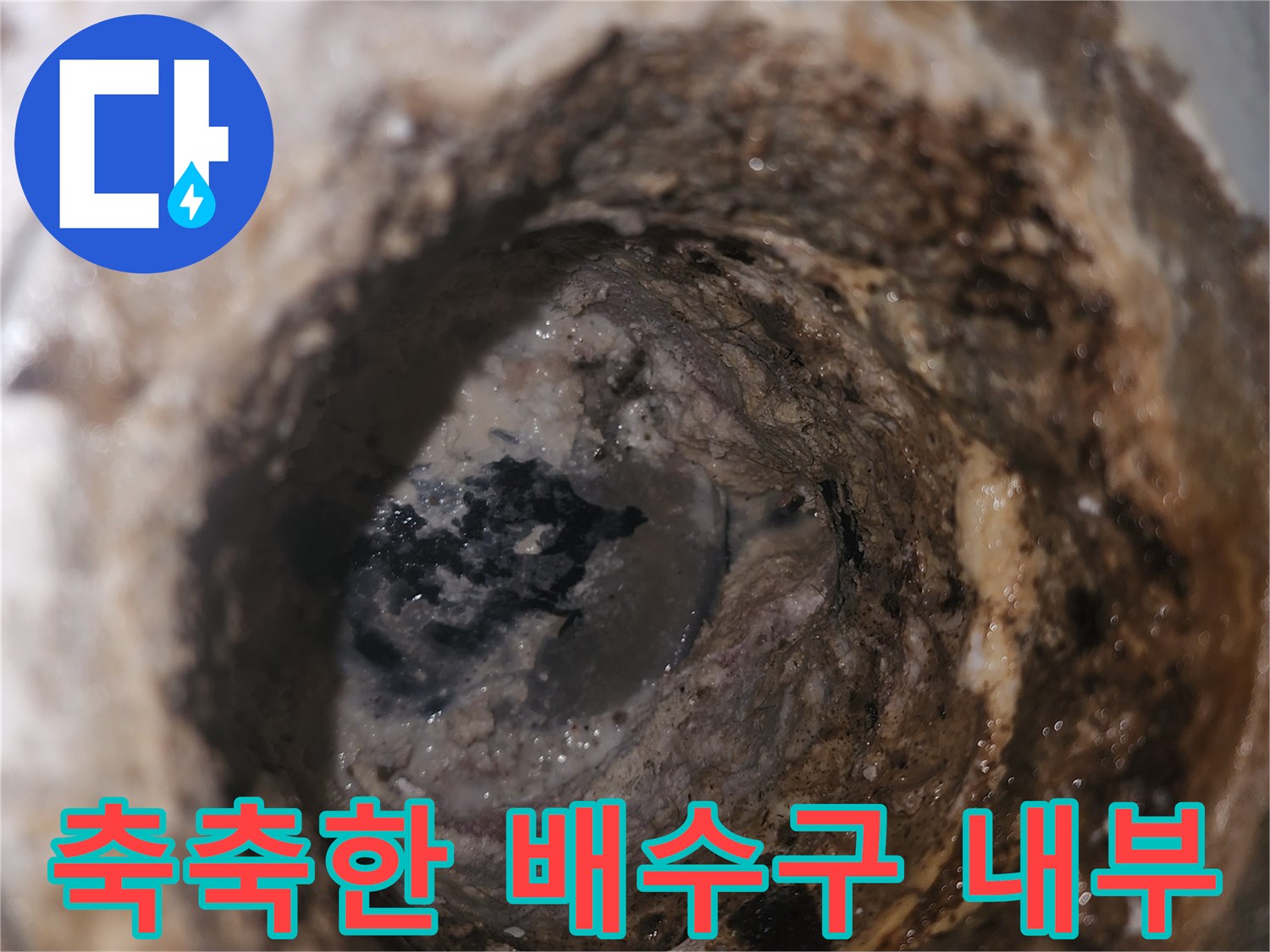 오염된 이물질과 습기가 맺혀 있는 유가 내부 사진입니다.