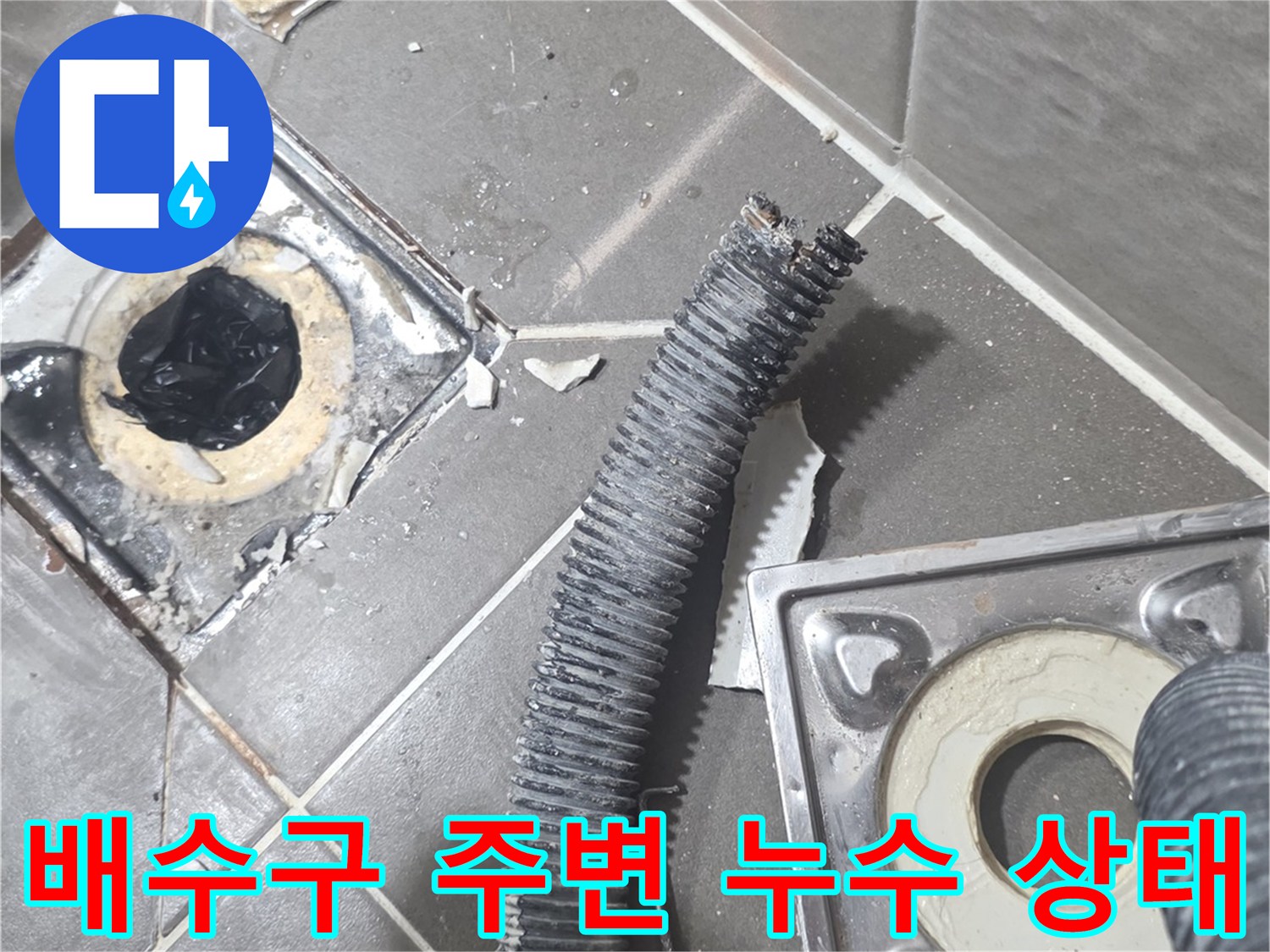 욕실-배수구-주변-타일-틈새-누수-흔적