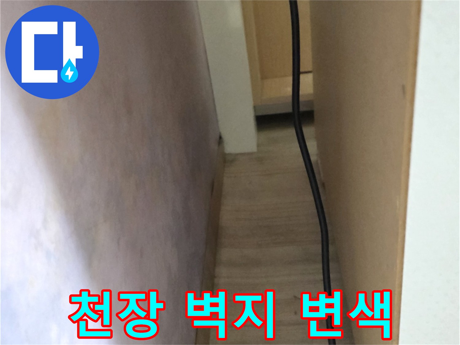 광진구 구의동 현장의 천장 벽지가 젖어 변색된 모습