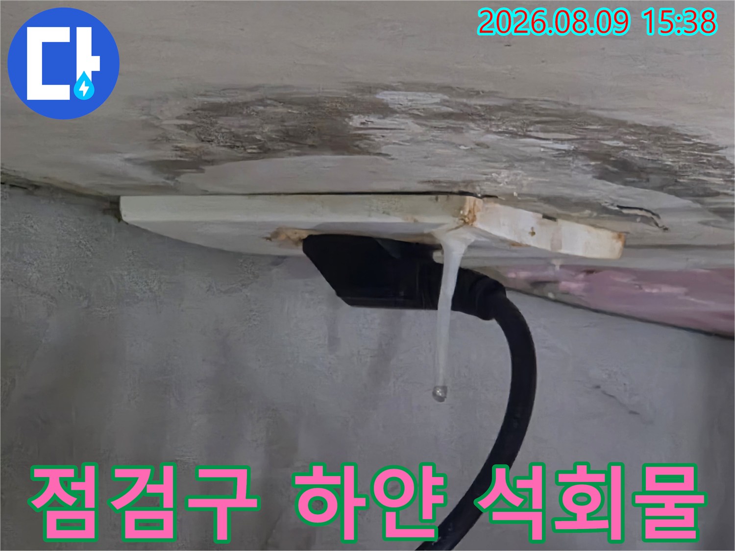 천장 점점구 틈에서 맺혀 있는 하얀 석회 고드름