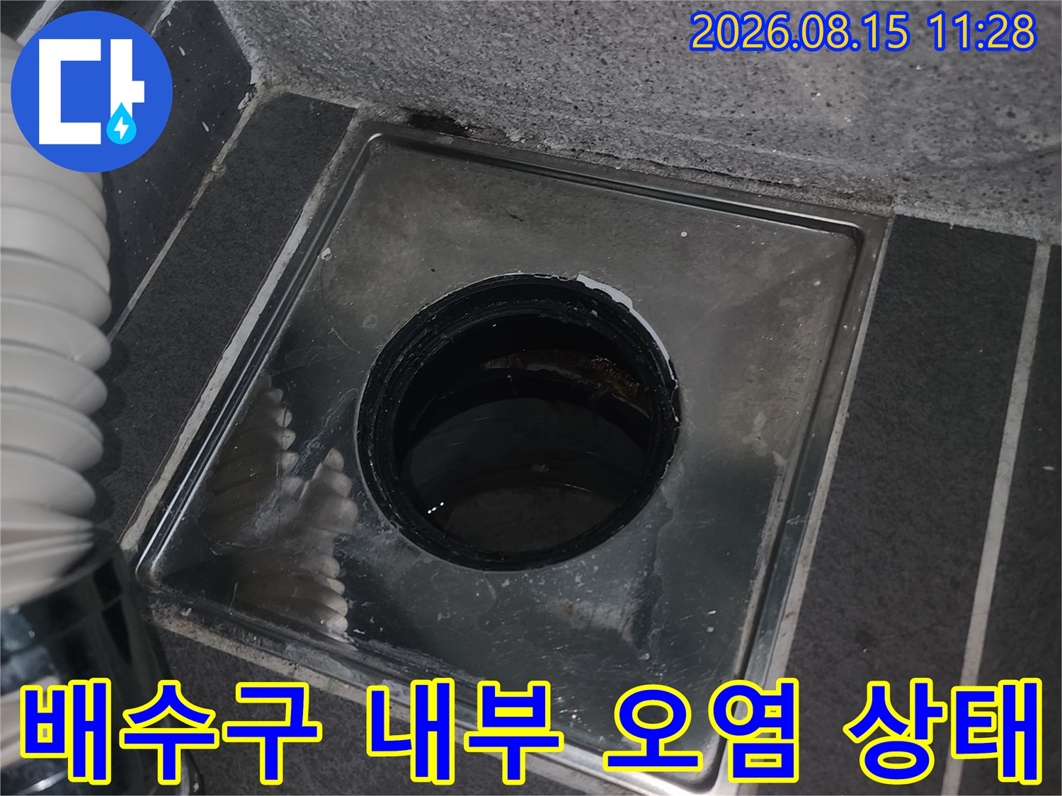 세탁실 바닥 배수구 안쪽의 이물질과 습기 포착