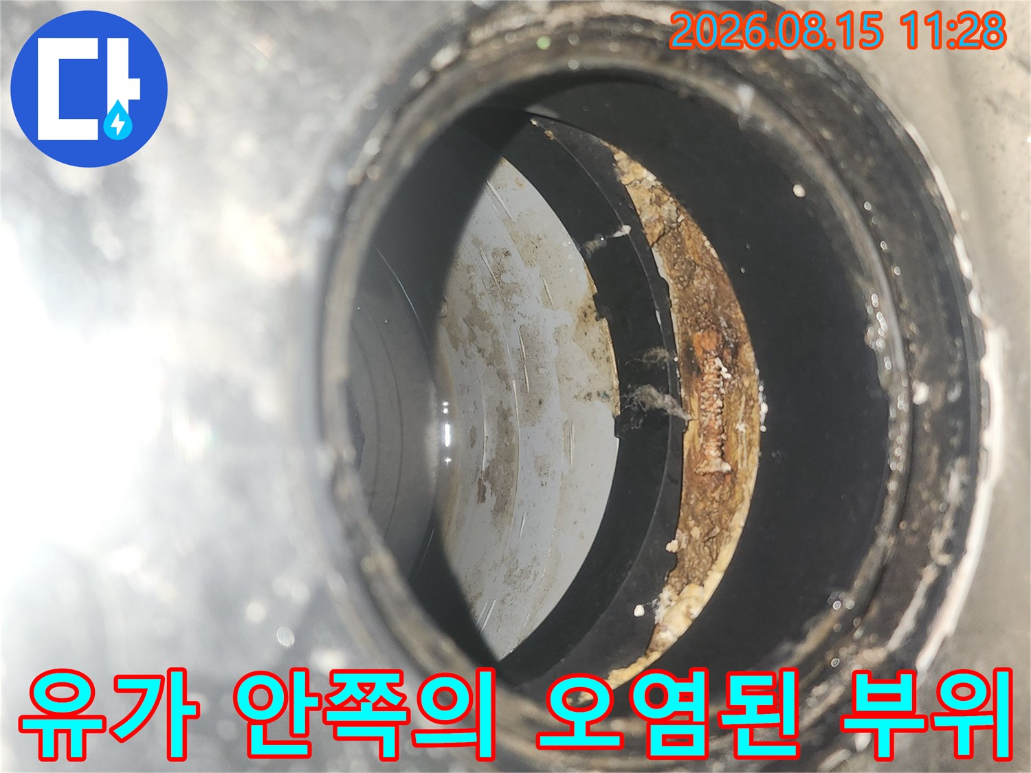 세탁실 배수구 내부의 누수 흔적과 이물질 점검