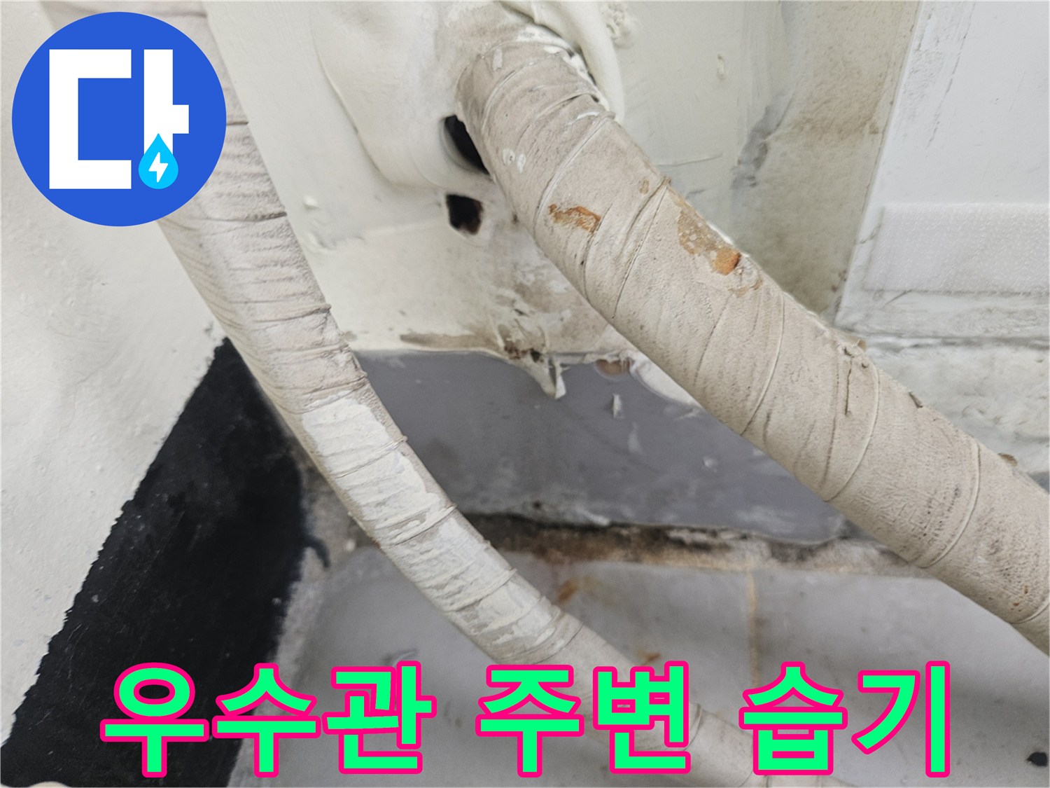 분당정자동-베란다-우스관-주변의-젖어있는-벽면과-배관 상태