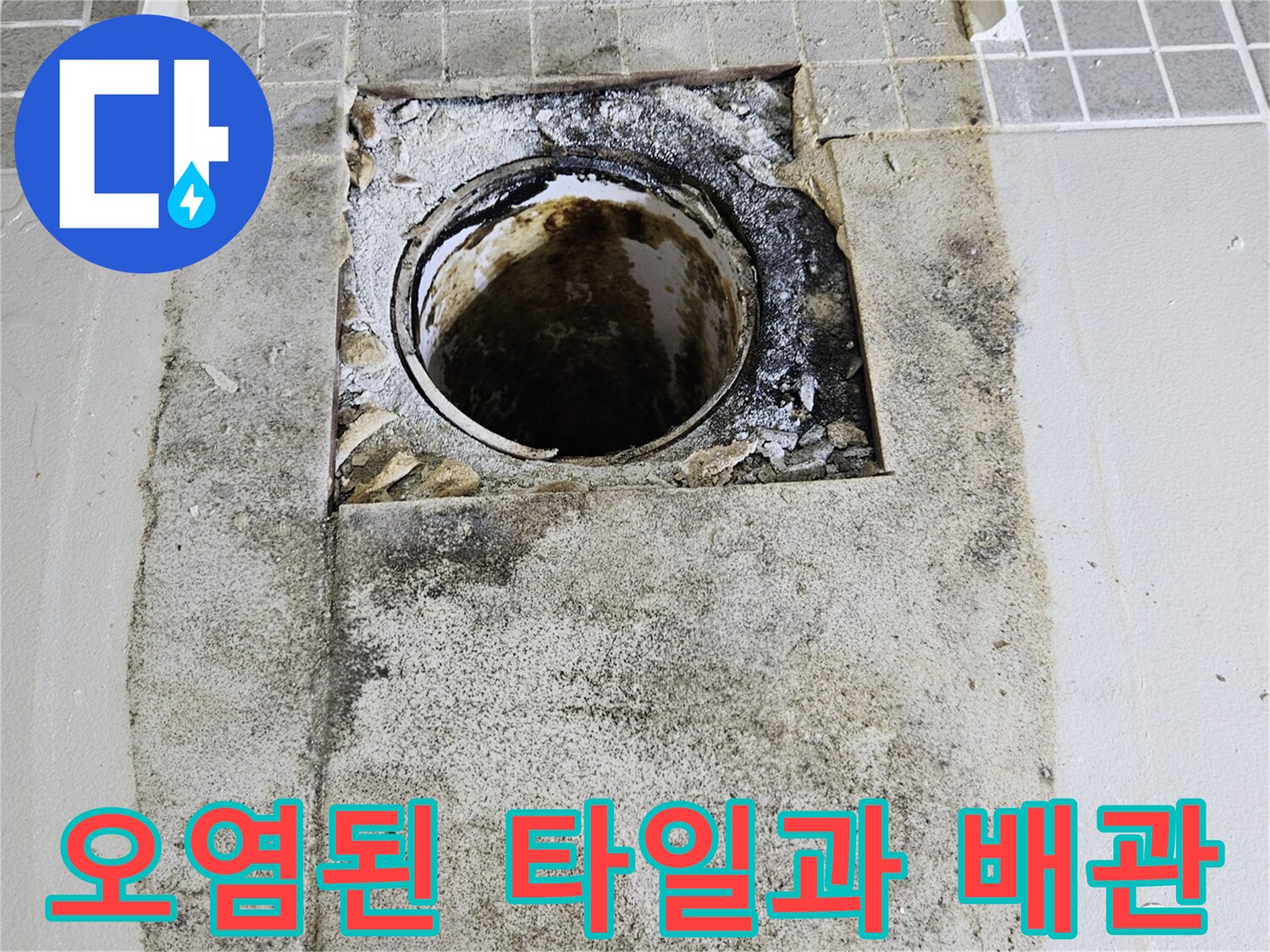 배수구-주변-타일-사이의-곰팡이와-습기-흔적