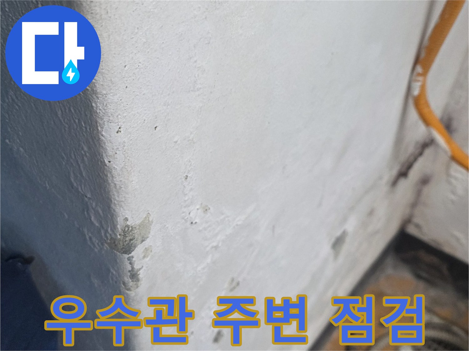 양천구 신월동 아파트 우수관 주변의 배관 연결 부위 상태를 확인하는 모습입니다.