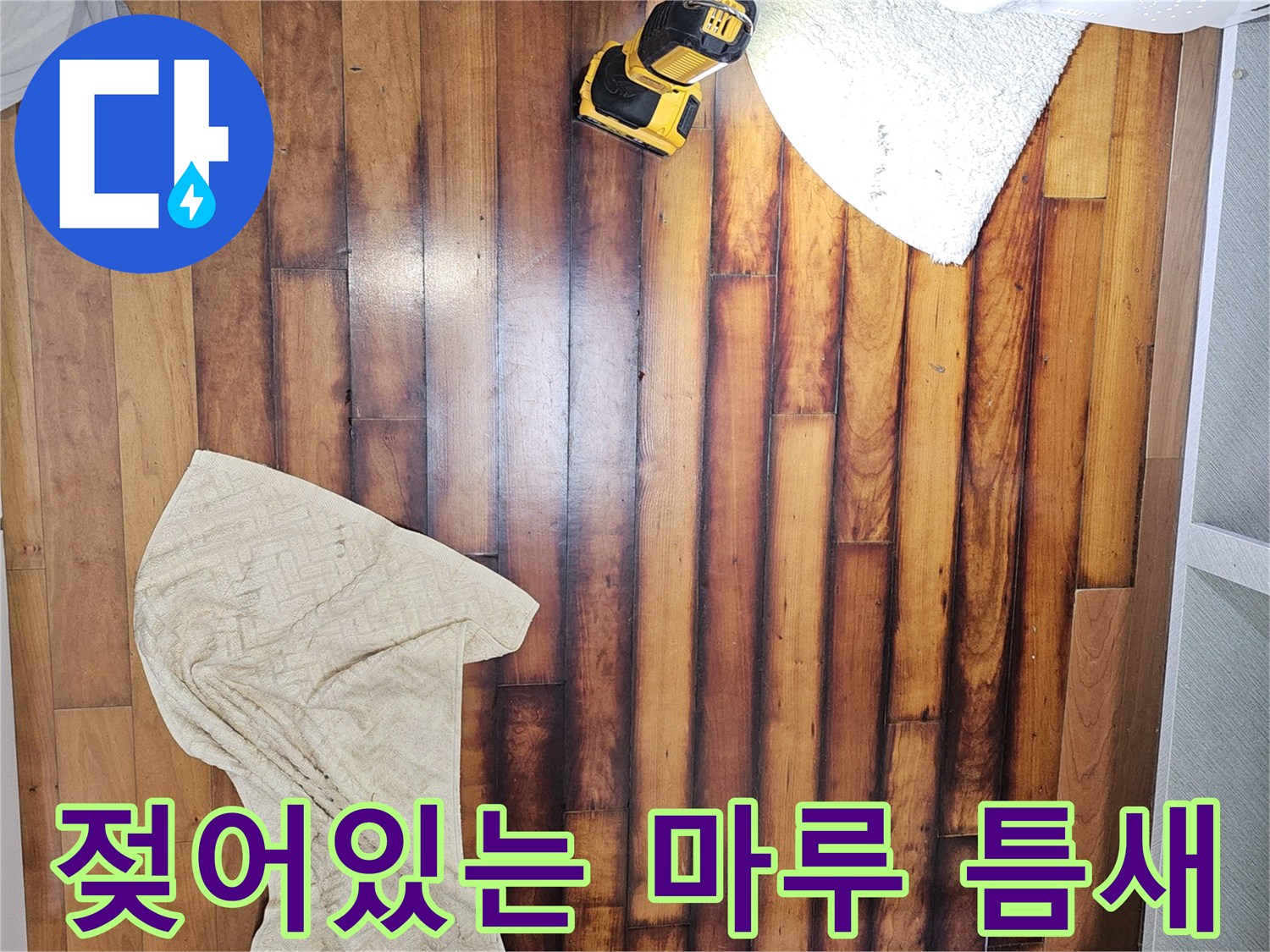 물샘 증상이 나타난-짙은 색의 마루 바닥재