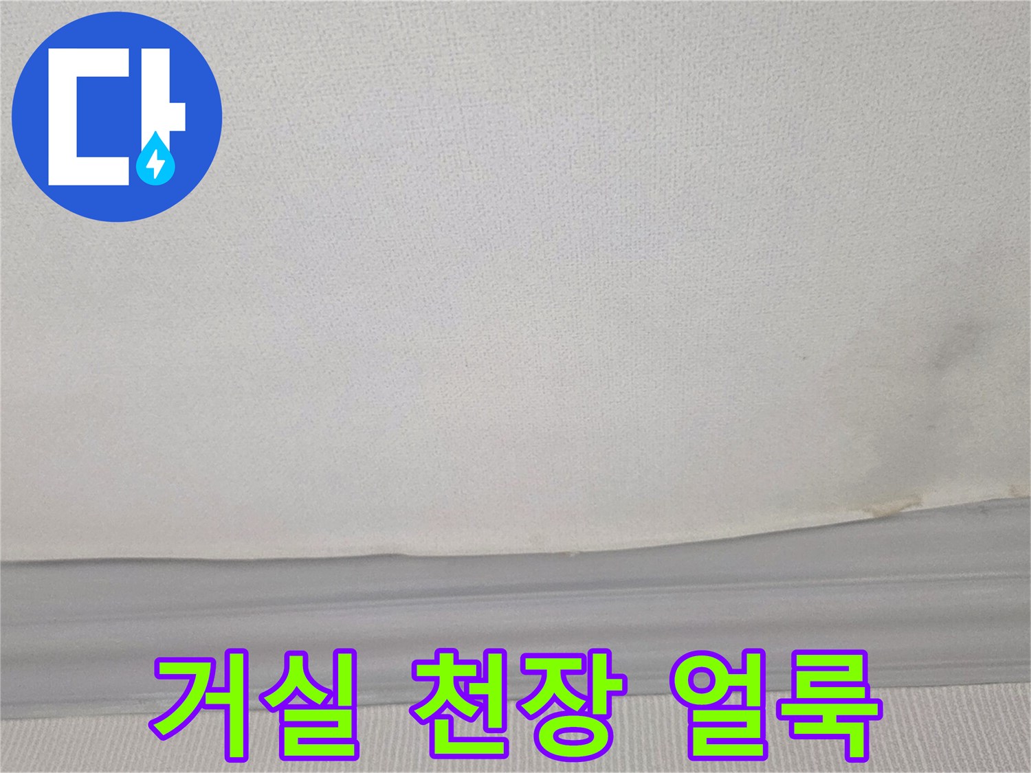경기 광주시 송정동 빌라 거실 천장에 발생한 젖은 물자국과 얼룩 상태