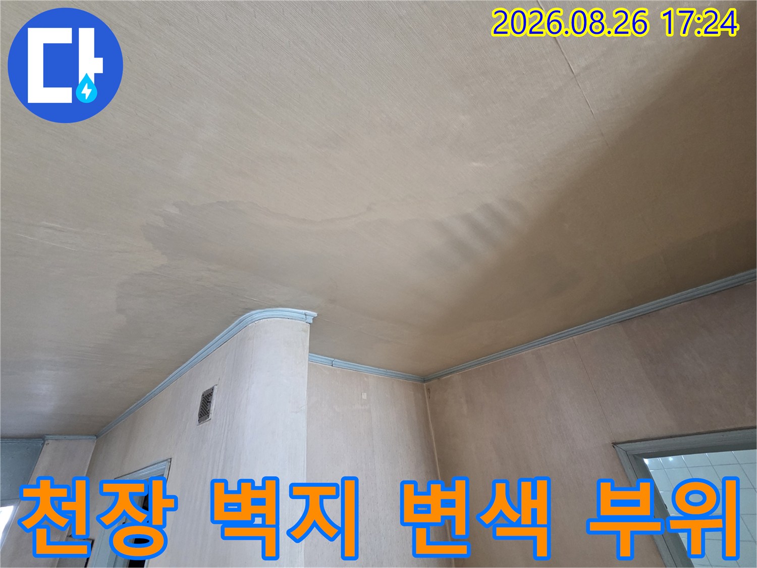 천장-벽지가-물에-젖어-거뭇하게-변색된-현장-사진