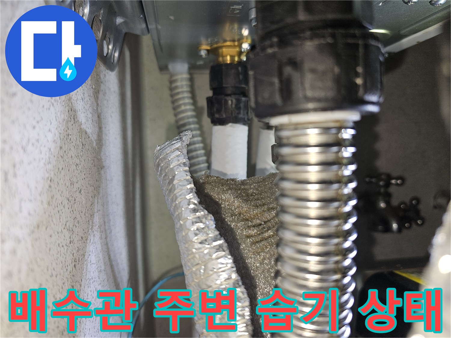 구월동 화장실-배수관 주변의 습기와 오염된 상태를 보여주는 사진