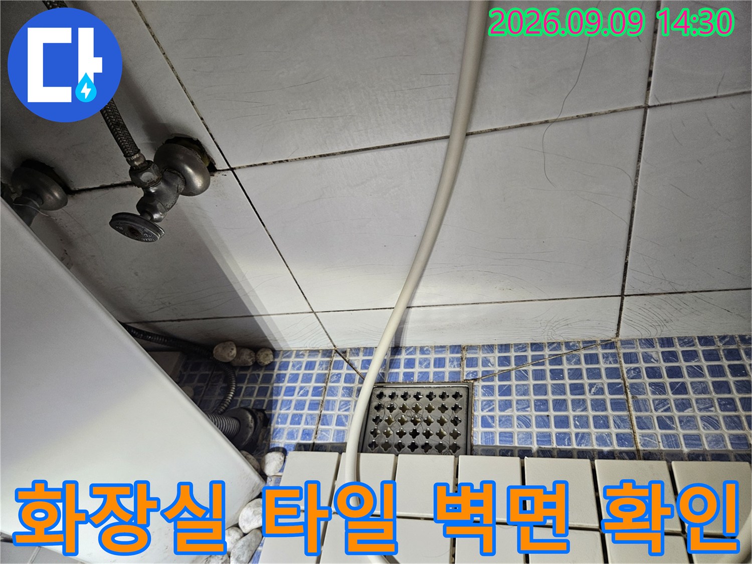 석촌동 화장실-벽면 타일과 바닥 배수구 근처 점검