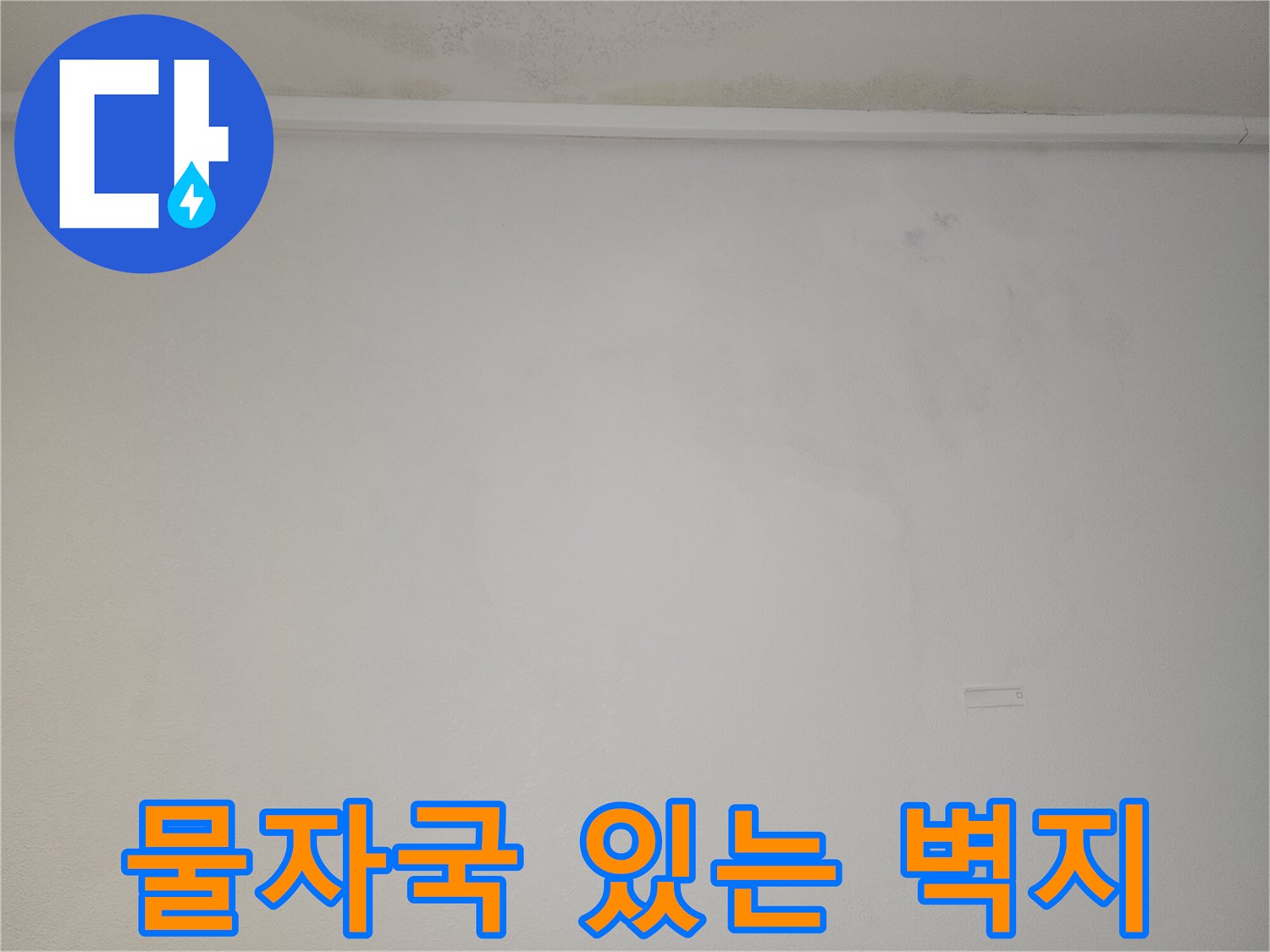 누수가 의심되는 천장 벽지의 얼룩진 모습
