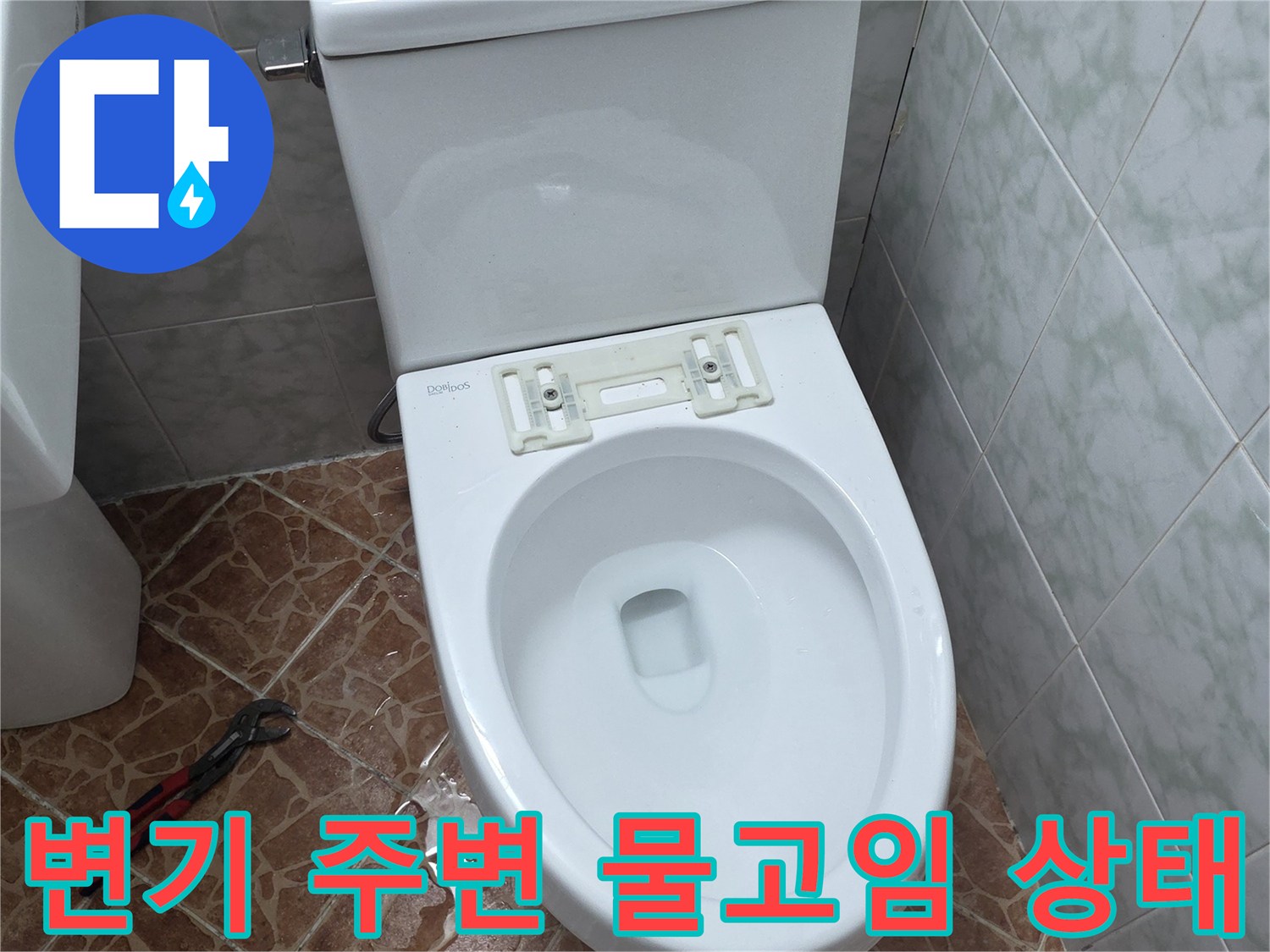도봉구 쌍문동 화장실 비데 일체형 변기 하단 타일 사이로 물이 고여 있는 모습